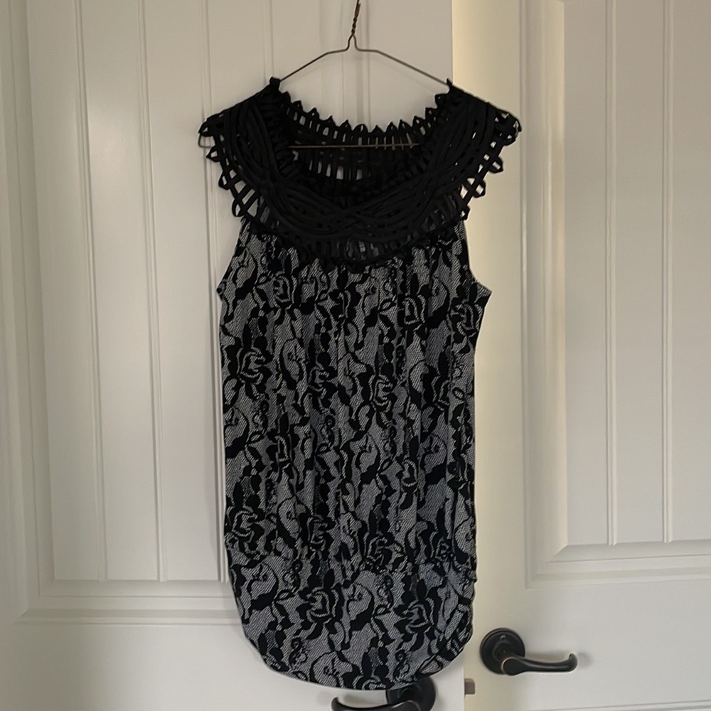 Dressy halter-style blouse with decorative neckline